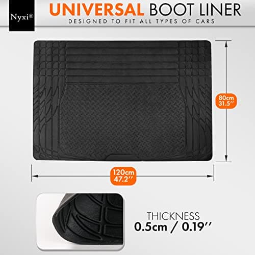 Nyxi Rubber Car Boot Mat Liner (120cm X 80cm) Universal Non-Slip Deep-Dish Heavy-Duty Rubber for Cars SUV Truck and VAN, Waterproof, All Weather — view 5