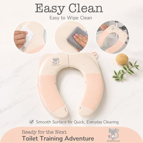 Bebamour Foldable Toddler Toilet Seat, Portable Travel Potty Training Seat with Non-Slip Pads & Splash Guard, Compact Lightweight Toilet Trainer for Boys & Girls, Fits Standard UK Toilets, Khaki — view 6