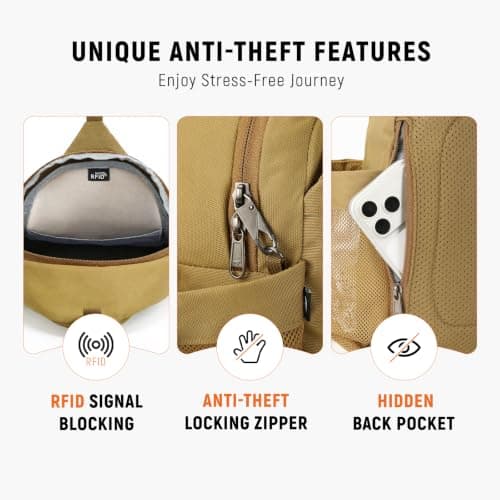 SKYSPER Sling Bag Anti-Theft Crossbody Bag RFID Travel Cross Body Shoulder Sling Backpack(Khaki) — view 2