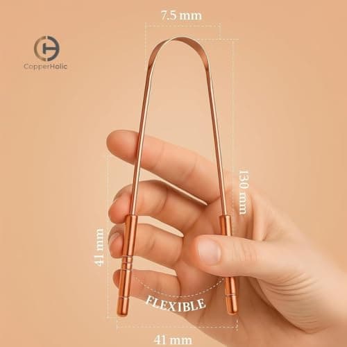 Copperholic 2-Pack Copper Tongue Scraper Set – Pure Copper Tongue Cleaner Kit with Bamboo Toothbrush with Charcoal Bristles & Travel Case – Daily Oral Hygiene Tool for Men & Women — view 3