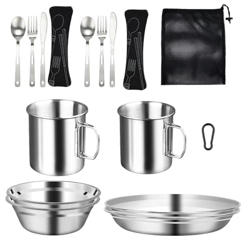 BSDLZCH 16 Pcs Stainless Steel Camping Cutlery Set for 2