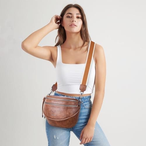 LATMAP Crossbody Sling Bags For Women Bum Purses Handbags Go Free Cross Body Fanny Packs For Woman Mon Shoulder Bag Brown — view 2