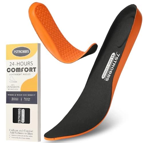7STROBBS Insoles for Men, Comfort Gel Inner Soles, Cushion Shock Absorber Work Inserts,Non Slip Innersoles Replacement Insole for Walking Boots, Work Shoes, Hiking Boot, Trainers Black UK 8