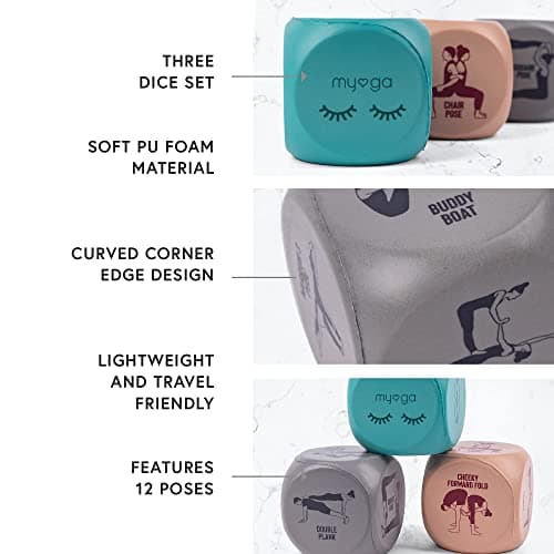 Myga Yoga Dice - Set of 3 Dice with Partner Yoga Poses and Actions for Exercise, Fitness and Full Body Workout - Soft & Lightweight Dice great for Travel and Family Fun - Ideal for Gifting — view 3
