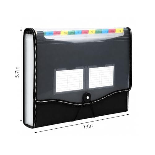 FERNVALE A4 Expanding File Organiser 13 Pockets, Waterproof PP Accordion Document Folder with Colour Index Tabs, Portable Receipt Bill Paperwork Storage Folder for Back to College, Home, Office, Black — view 2