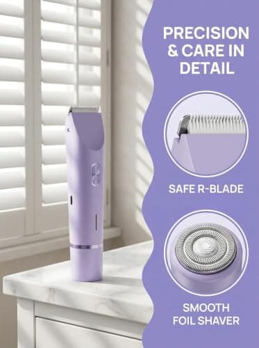 Bikini Trimmer Women 2-in-1 Electric Lady Shaver, Facial Hair Remover for Women, Dual Head Razor for Pubic Hair, Eyebrow & Upper Lip, Cordless Rechargeable Wet & Dry Waterproof (Purple) — view 4