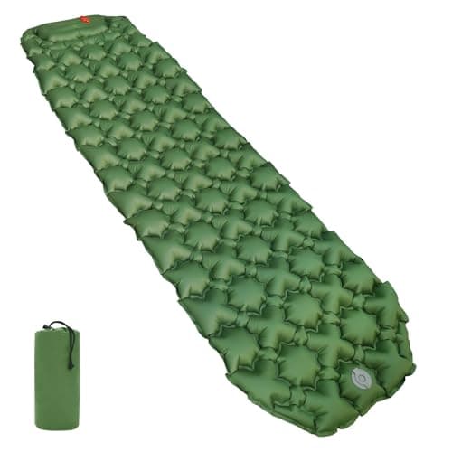 Amazon Basics Waterproof Camping Sleeping Pad,Camping Mat,Compact,Folding,Inflatable,Lightweight,Built-in foot pump, 190.5 x 57 x 5.6 cm, Olive Green