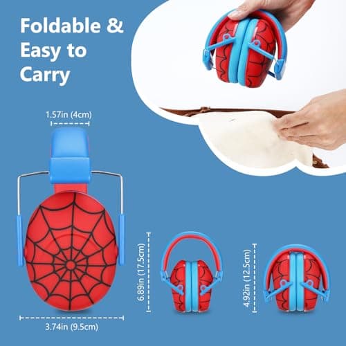 ProCase Kids Noise Cancelling Headphones Ear Hearing Protection, Red&Blue — view 4