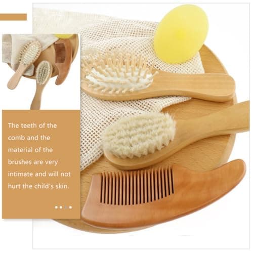 Housoutil Bath Brush and Comb Kit Beech Wool Safe on Skin and Babies Travel and Outdoor Use — view 6