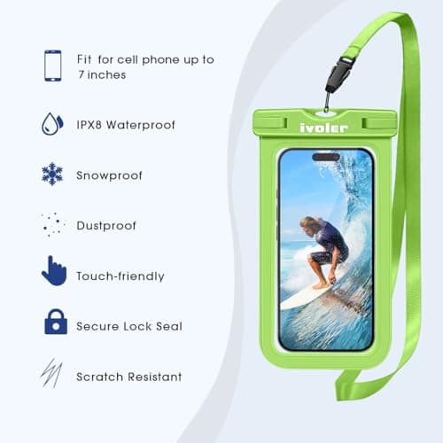 ivoler [2 Pack Waterproof Phone Case & Pouch Set, IPX8 Dry Bag with Waist Strap for Beach, Swimming, Kayaking, Fits iPhone 17 16 15 Pro Max, Samsung S26 S25 Ultra, Up to 7.0" - Grass Green — view 3