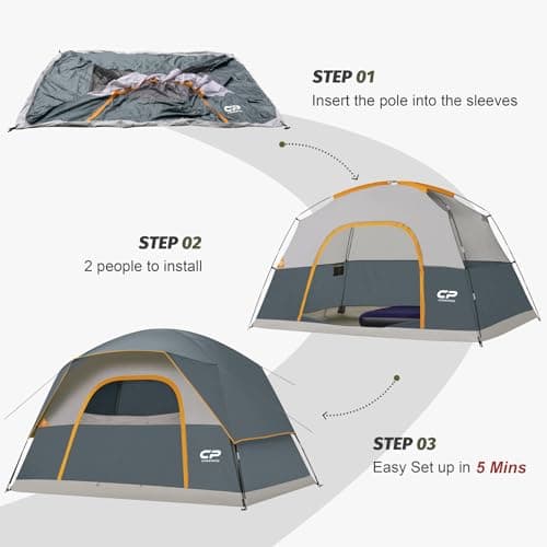 CAMPROS CP Large Family Tent for 6 People, Spacious Waterproof Camping Tent with 182 cm Standing Height, Easy Setup Dome Tent with Separate Living Space & Mesh Ventilation for Family Camping Holidays — view 6