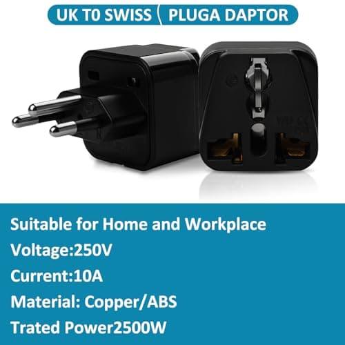 Switzerland Plug Adapter, Swiss Plug Adaptor – UK to Swiss Plug Adaptor (Pack of 2) — view 3