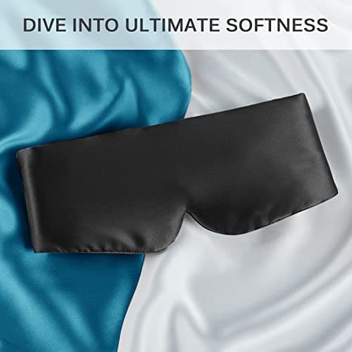 OLESILK 100% Natural Mulberry Silk Eye Mask for Sleeping, Large, Black — view 5