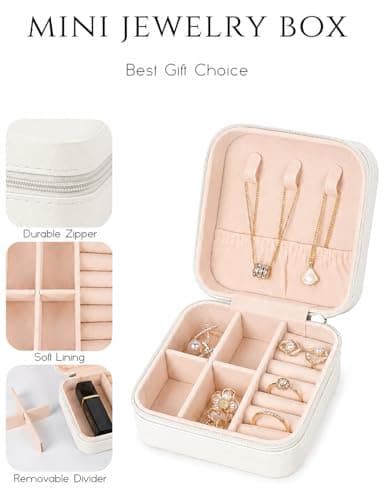 Viktauy Travel Jewelry Case, Mini Travel Jewelry Box, Jewelry Organizer Case, Portable Small Jewelry Organizer Storage Boxes - Best Gift for Women Girls (White) — view 5