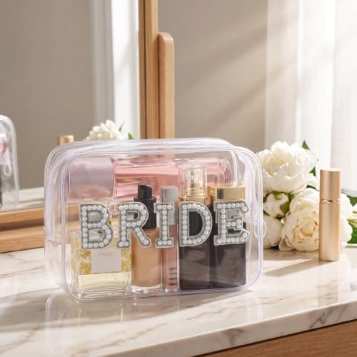 Rovelin Clear Bridal Makeup Bag with Elegant Lettering, Transparent PVC — view 3