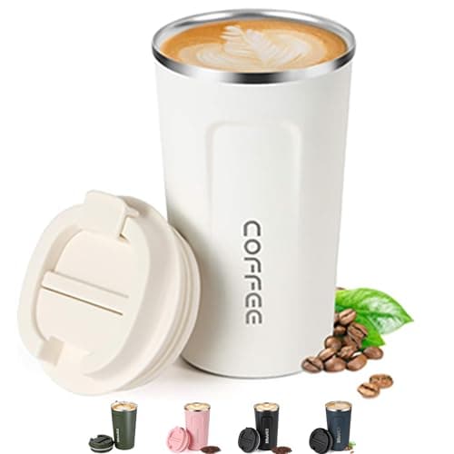 Shunshi Travel Mugs, Insulated Coffee Cup with Leakproof Lid - Reusable Coffee Cups Travel - Car Coffee Cup,Insulated Travel Mug - Keeps Your Drinks Hot or Cold(White/510ML)