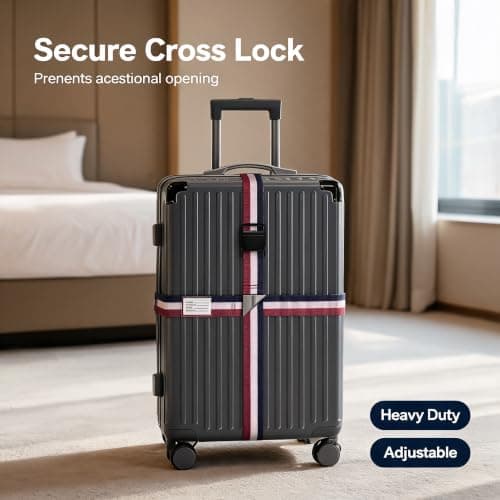 Jenck One‑Piece Cross Luggage Strap, 4.2M Adjustable Heavy Duty Suitcase Belt, Thickened Luggage Packing Belt with Quick Release Buckle for 20‑34 Inch Suitcase, Red‑White‑Blue — view 4