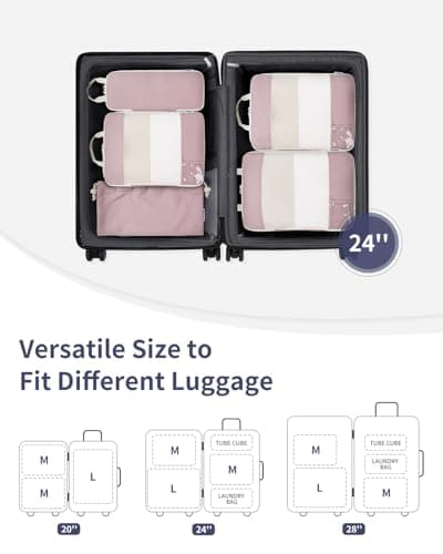 Narwey 5 Set Compression Packing Cubes for Suitcases and Backpack, Suitcase Organiser Bags Travel Compression Packing Cubes Shoes Bags for Carry on Hand Luggage Travel Essentials (Dusty Pink) — view 2