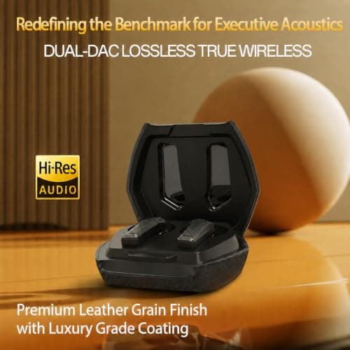 BUDZ Bluetooth 6.0 Semi-In-Ear Wireless Earbuds, 10mm PU+PEK Dual-Composite Drivers, ENC Dual-Mic Calls, 40H Playtime, 10-Min Quick Charge, Low-Latency Mode, Leather-Grain Polygonal Charging Case — view 2