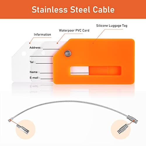 Flintronic 8 Pcs Luggage Tags, Silicone Baggage Labels, Suitcase ID Tag Set, Handbag Tag Labels Travel Accessories for Checked Luggage, Hand Luggage and Handbags - Orange — view 3