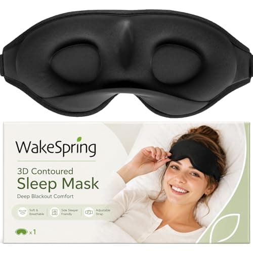 WakeSpring 3D Blackout Sleep Mask for Side Sleepers, Contoured Eye Cups & Nose Bridge, Adjustable Lightweight Eye Mask for Travel, Naps and Night Sleep, Men & Women,Black