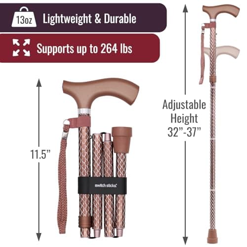 Switch Stick Luxury Engraved Rose Gold Walking Stick - Folding And Adjustable — view 4