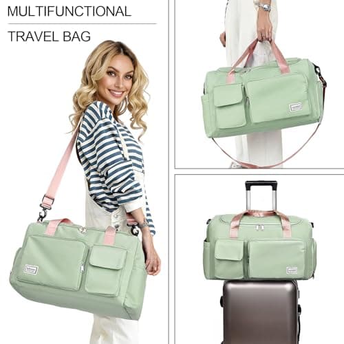 RainFlowwer Travel Duffel Bag Women Men,Sports Gym Bag with Shoes Compartment,Waterproof Travel Bag Overnight Bag with Dry Wet Separated Pocket,Carry Luggage Bag Weekender,Sports,Gym,Travel (Green) — view 2