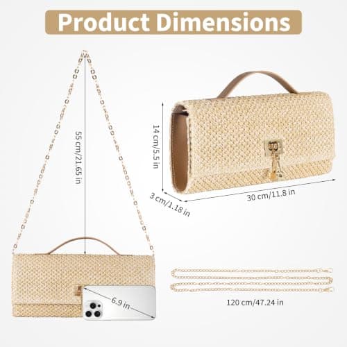 GarveeMore Straw Bag for Women, Woven Envelope Crossbody Purse with Chain — view 4