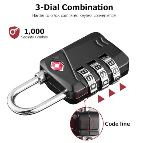SharkByte TSA Approved Luggage Locks, 3-Dial Security Travel Combination Padlock, Travel Lock for Suitcases Luggage Case, Backpack, Travel Bag, Code Small Padlock, Suitcase Locks (2 Pack) — view 3