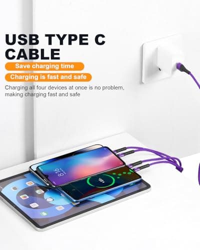 SIQIWO 4 in 1 USB C Charger Cable, 3A Fast Charging Type C Cord 1.2M Purple — view 5