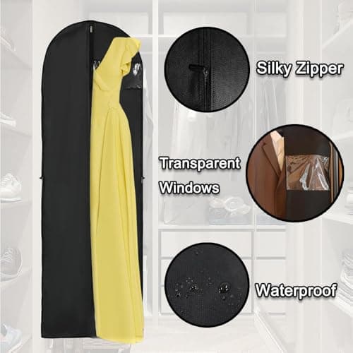 Dress Bag, Full Length Travel Suit Bag with Zipper, Gown Garment Bag Clothes Covers Long Translucent Waterproof Dustproof Protector Bags for Storage Travel -180cm×60 cm (Black) — view 3