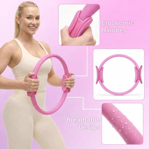 OMELYA Pilates Premium Full Set 23 pcs Pilates Equipment with Wrist Weights Pilates Essential Kit Yoga Kit Pilates Ring Mini Yoga Ball Resistance Bands Core Sliders Gift for Women (Pink) — view 4