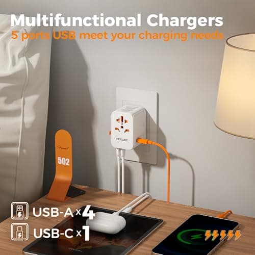 TESSAN 30W Universal Power Adapter with 5 USB Outlets(1 USB C) — view 3