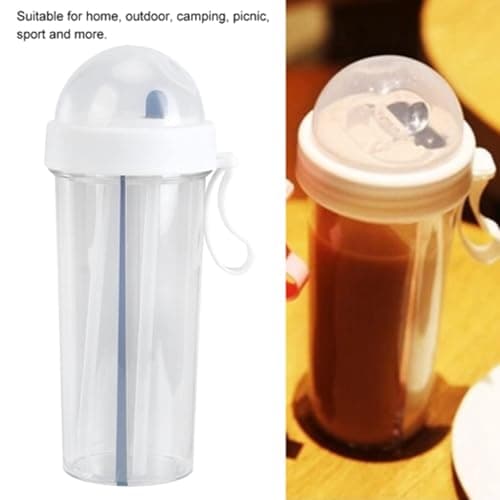 2 in 1 Water Bottle, 600ml Dual Use Water Bottle, Double Sided Straw Cup Water Bottle with Straw Portable Sports Water Bottle Dual Use Bottle Two Straws Couple Water Cup for Camping Travel(White) — view 4