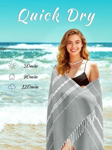 Ouxiaobai Turkish Beach Towel Oversized - 40"x70" Quick Dry Sand Free Thin Beach Towels for Adults, Extra Large Lightweigh Travel Towel(Grey) — view 2