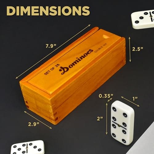 Queensell Dominos Set for Adults – Dominoes - Classic Board Games, Double 6 Dominoes Family Games for Kids and Adults - Double Six Standard Dominos Set 28 Tiles with Wood Case, Juegos de Mesa — view 3