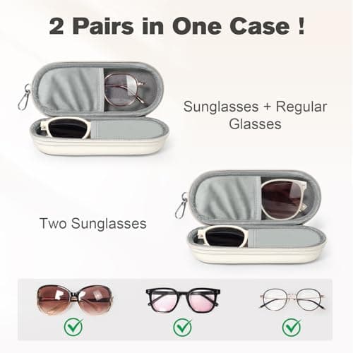Huvon Double Eyeglasses Case, Dual Glasses Sunglasses Organizer with Zipper Closure, Eyewear Storage Box for Men Women Travel, Beige, One size — view 2