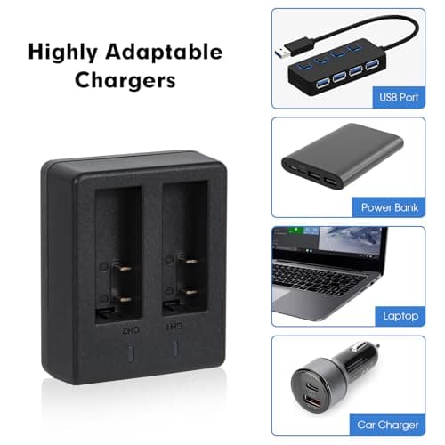 WOLFANG Action Camera Kit, Charging Kit with Two 1350 mAh Batteries and USB Charger GA100 / GA120 / GA200 / GA300 — view 5
