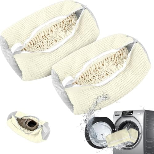 Suzmei Shoe Laundry Bag, Zipper Closure, Hand Brush Simulating Bristles, Reusable for Washing Machine and Dryer, 15.4 x 7.5 x 7.5 inches, Suitable for Tennis, Sports, Casual, Canvas Shoes（2PCS White）