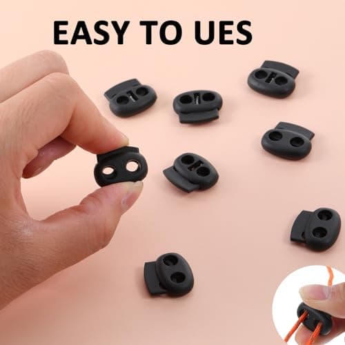 Ajcotahm 10Pcs Toggles for Drawstrings, Plastic Spring Cord Locks Black Dual-Holes Shoe Lace Tie Locks Drawstring Stopper Fastener for Shoelaces Drawstrings Sweatpants Hats Clothing Bags (Flat) — view 3