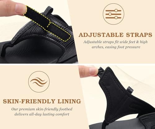 KuaiLu Womens Orthopedic Flip Flops Comfort Cushion Arch Support Sandals Summer Flat Lightweight Beach Pool Walking Sandles Trendy Outfit Adjustable Ladies Plantar Fasciitis Slides Black 8 — view 4