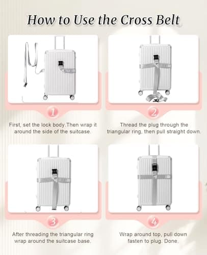 ASADAYS Luggage Straps [2026 New Model · Cross-shaped · TSA Lock] Anti-loosening strap durable nylon webbing adjustable length 102-200cm suitable for 22-32 inch suitcases (Silver) — view 3