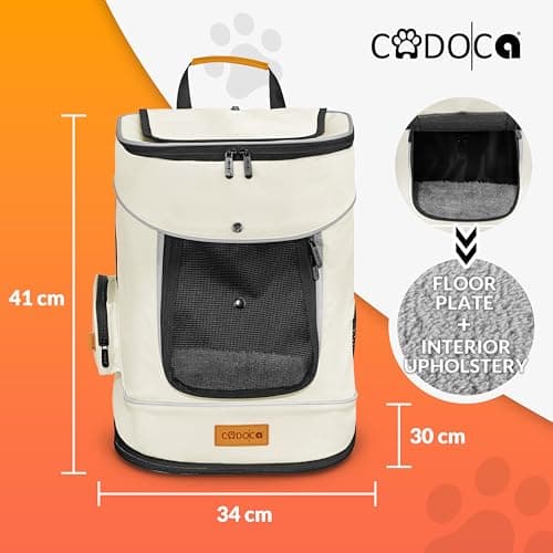 CADOCA® Cat Backpack Travel Bag Dog Carrier Cats Dogs Up to 12kg Beige — view 2
