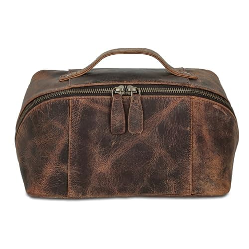 Luxury Leather Men’s Toiletry Travel Bag – Handmade Dopp Kit with Waterproof Interior, Spacious Storage & Carry Handle – Shaving Kit Bag for Men & Women — view 2