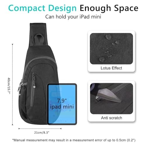 TITECOUGO Small Canvas Sling Bag Lightweight Crossbody Bag for Women Rucksack for Men Running Backpack Travel Chest Pack Shoulder Daypack for Gym Work Outdoor Hiking Sports Dark Black — view 4