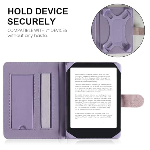 HoYiXi Universal Case For 6.8",7" eReader,Compatible with Kindle/Kobo Clara HD/Kobo Clara 2E/Paperwhite/PocketBook/Tolino eReader,with HandStrap/Kickstand, Cover for 6.8"-7'' eReaders,Purple — view 2