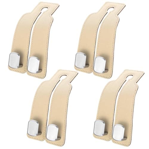 ANBEEISS 4 Pcs Beige Leather Car Seat Back Double Hooks