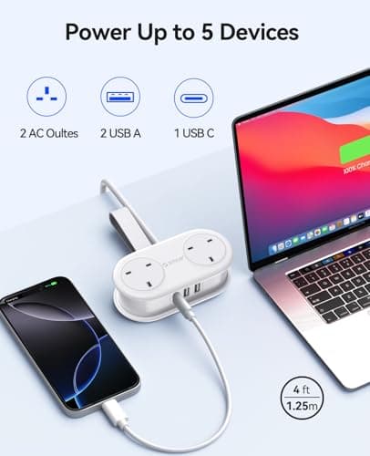 ORICO Travel Extension Lead with USB Slots, 2 Outlets 3 USB Ports (1 USB C), 3250W 13A Socket Extensions, Rollable Extension Cord for Travel/Home/Office, Essentials Cruise Approved Power Strip-White — view 3