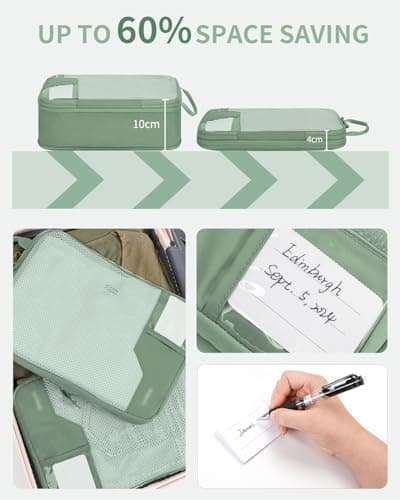 ECOHUB 4pcs Compression Packing Cubes, Suitcases Organiser Bag with Tag, Recycled Travel Bags Organiser for Backpack, Tear-resistant Packing Organiser for Carry On Luggage, Green (Patent Pending) — view 2