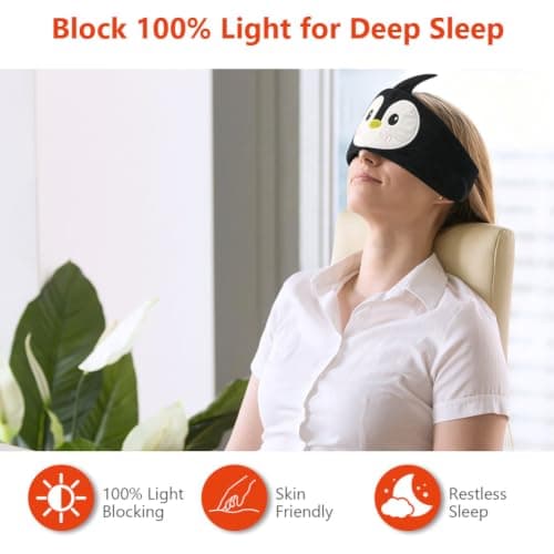 OFFCUP Sleep Headphones, Headband Headphones, Soft Bluetooth Headset Hi-Fi Stereo Super Bass Music Headphones for Men Women Office Nap Travel Yoga Workout Meditation（Black and white penguin） — view 6